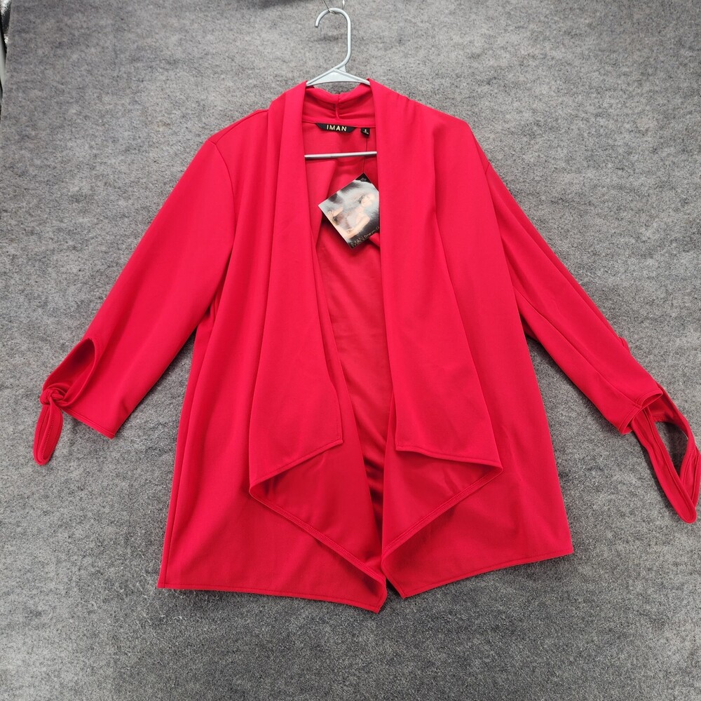 IMAN Global Chic Cardigan Womens Small Open Front Red 3/4 Sleeve